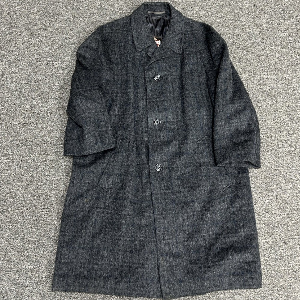Shelter Weathercoat Overcoat Men XL Charcoal Grey Loden Wool Alpaca Mohair Plaid